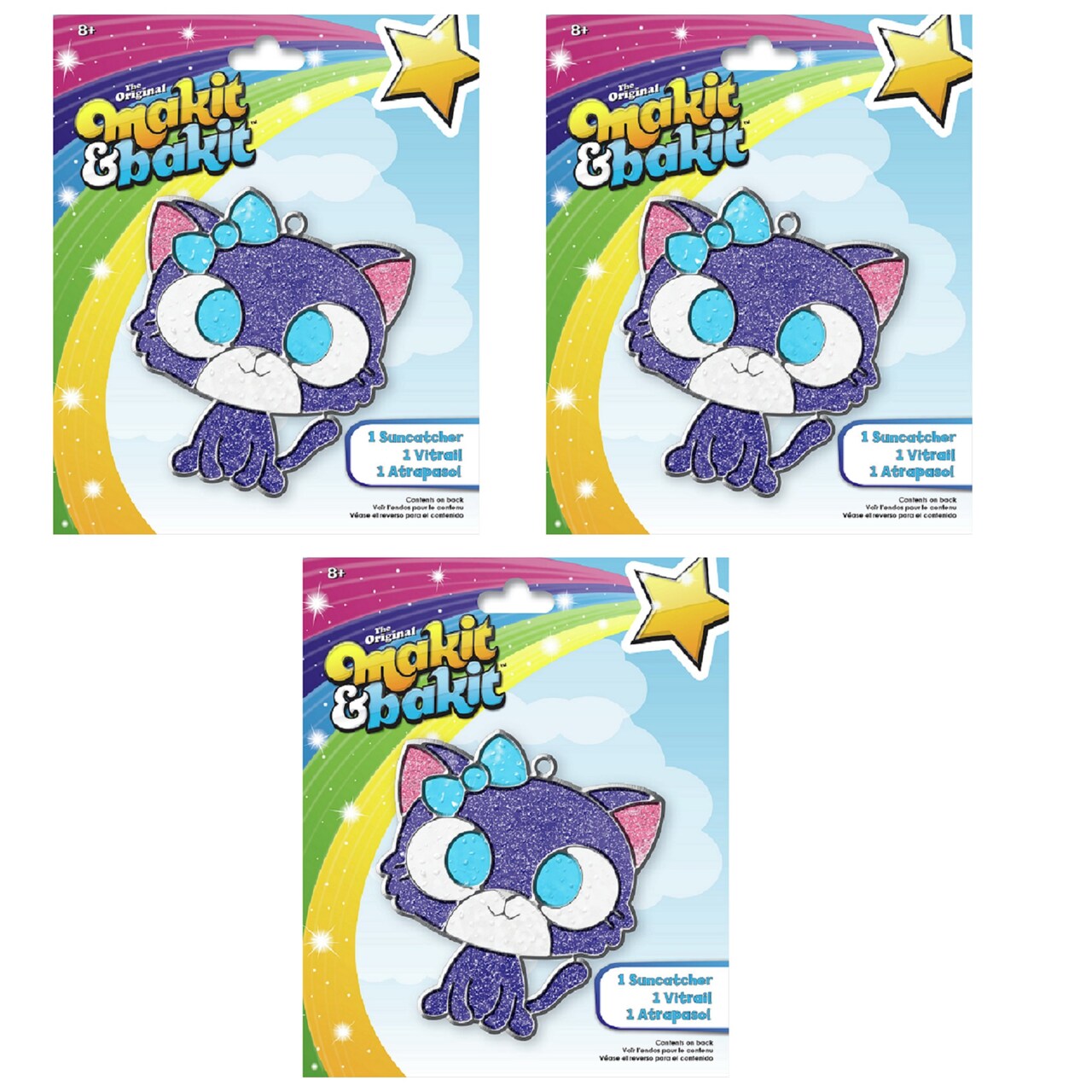 Multipack of 3 - Colorbok Makit & Bakit Suncatcher Kit-Kitten